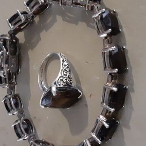 Garnet bracelet with matching ring sterling silver